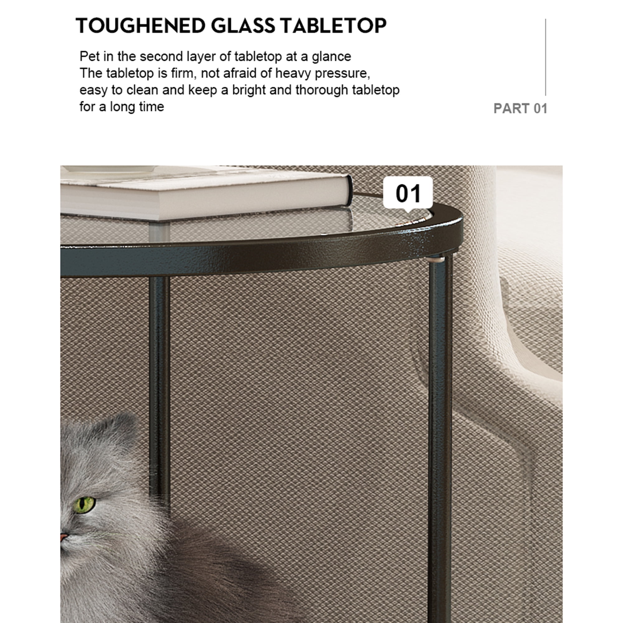 Yardi Yard Modern Clear Glass Top End Table with Black Metal Frame, Living Room Round Side Table Yardi Yard Modern Clear Glass Top End Table with Black Metal Frame, Living Room Round Side Table