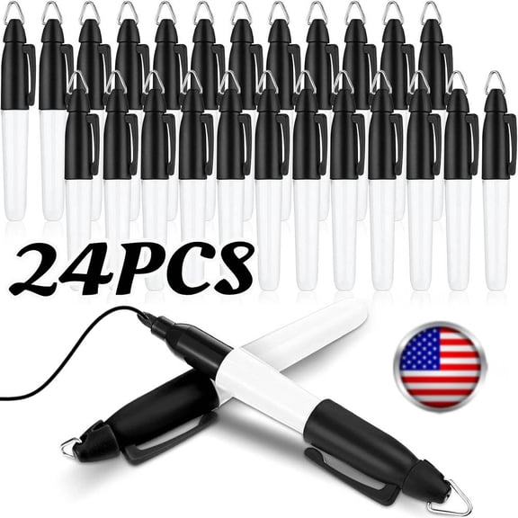 24 PCS Medium Point Ink Pens with Golf Keychain Clips Mini Permanent Markers Pens with Keychain Ring for Nurses Badge for Office School Nurses Supplies Outdoor Activities Nursing (Black)