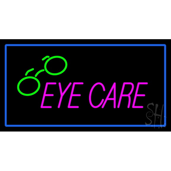 Eye Care with Blue Border Animated LED Neon Sign 13 x 24 - inches, Black Square Cut Acrylic Backing, with Dimmer - Bright and Premium built indoor LED Neon Sign for Defence Force.