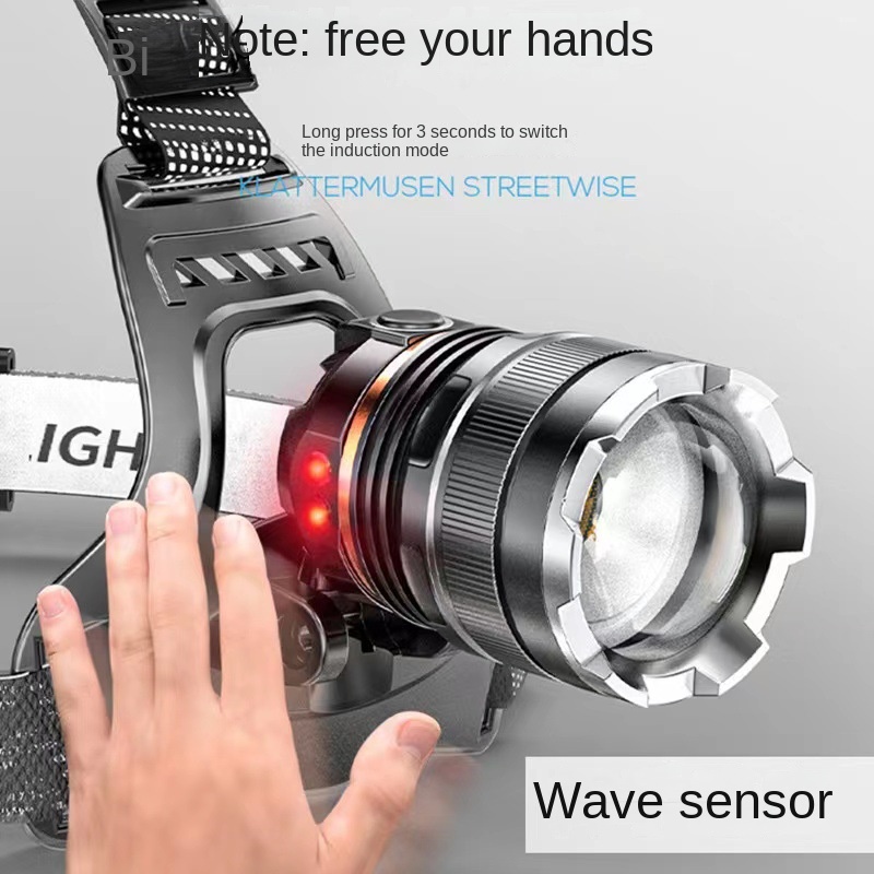 PINSAI Headlamp Rechargeable 12H Long Battery Life Super Bright LED Head Lamp, Headlight Motion Sensor Zoomable Headlamps for Adults Camping Cycling Hunting Fishing