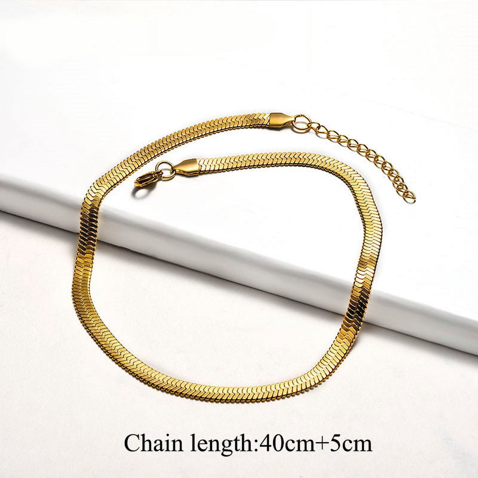 French Herringbone Snake Necklace | 18K Gold Titanium Hypoallergenic Chain for Women | 16" + 2" | RJ Designs