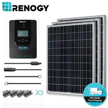 Renogy 300W 12V Solar Panel Polycrystalline Off Grid Starter Kit with 40A Rover MPPT Charger