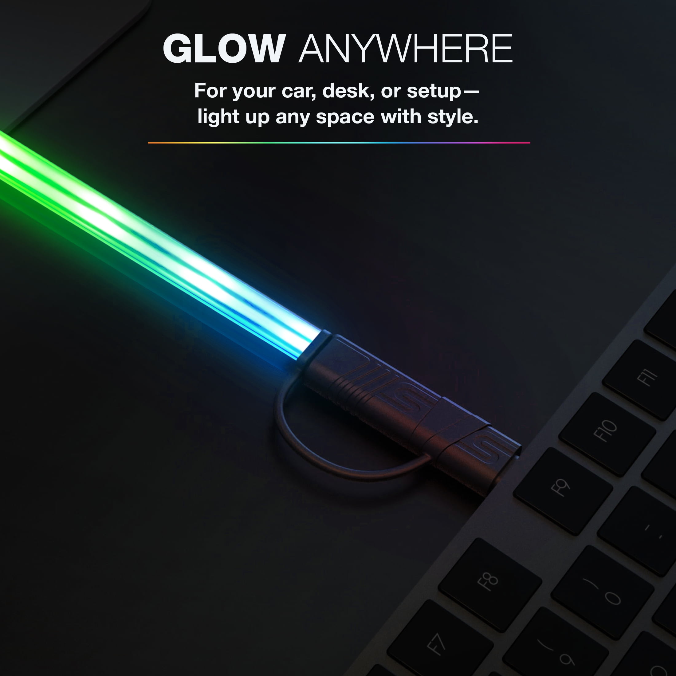 TYPE S Charge & Glow LED Charging Cable, USB-C to USB-C with Lightning Adapter, 3 FT, 10+ Light Modes with Touch Button Control, AC535225