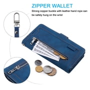 iPhone 13 Case, TECHCIRCLE Zipper 9 Card Slots Wallet Cover Flip Kickstand Magnetic PU Leather Shockproof Case with Pocket/Strap for Apple iPhone 13 6.1 2021, Darkblue