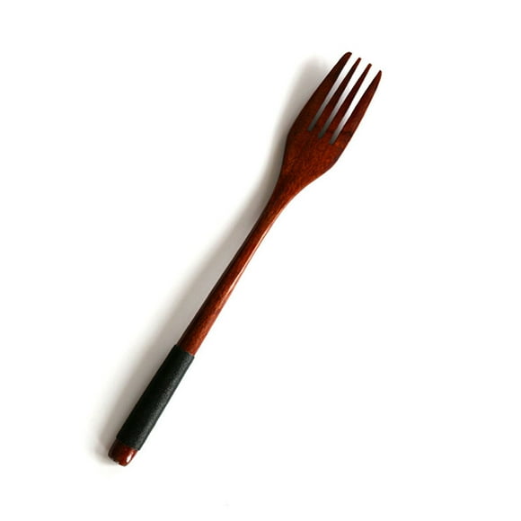 2Pc Western Tableware Wood Fork Spoon Dessert Fruit Serving Children Food Utensi