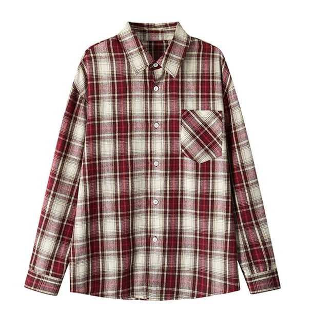 Mens Camisas de Manga Larga Casual Vintage Turndown Cuello Botón Abajo Camisa Chaqueta con Bolsillo Poliéster Tops Diario