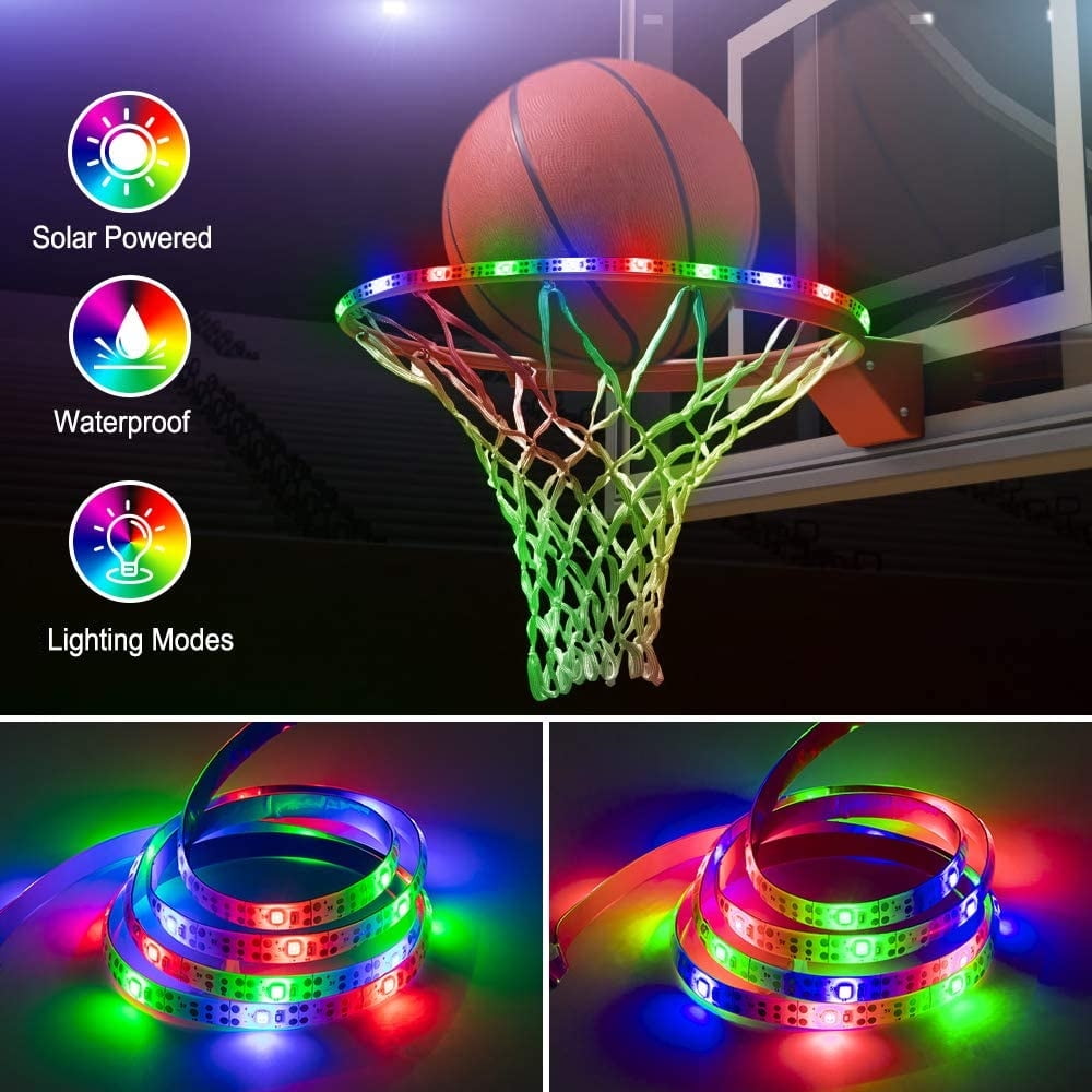 Basketball Hoop Sensor Activated LED Solar Strip Light Flash Night Rim Lighting 