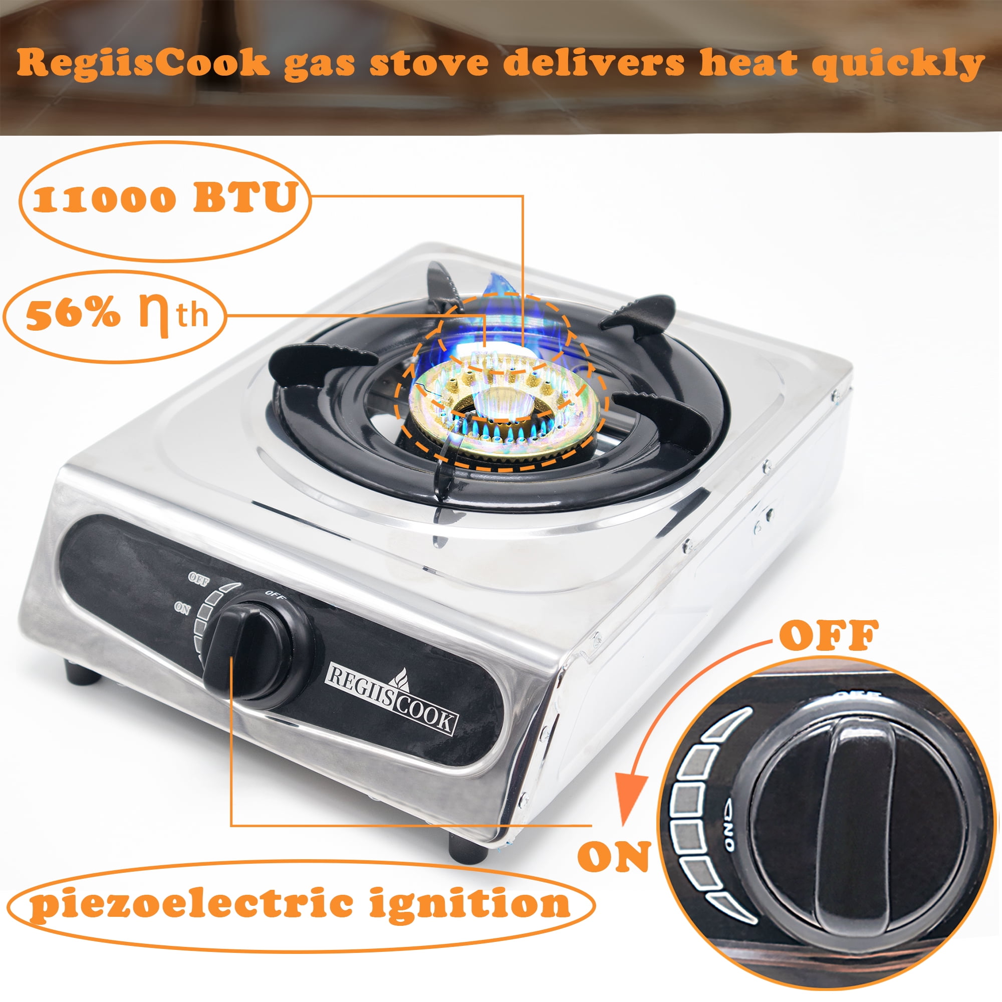 RegiisCook 1 Burner Propane Gas Cooktop,Camping Portable LPG Gas Stove Stainless