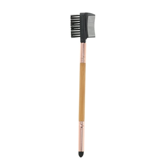 Unique Bargains 1 Pc Double Head Eyebrow Brush for Bathroom Travel Hotel Toilet Rose Gold Tone Wood Color