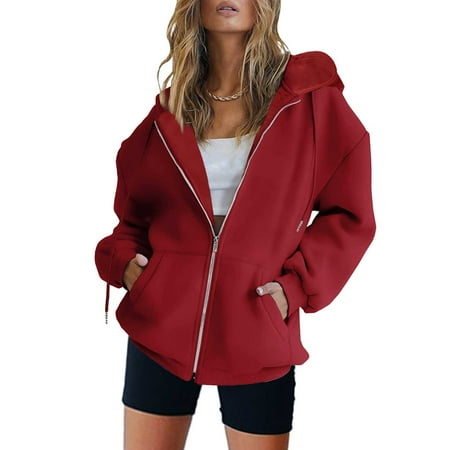 Leadmall Women Zip up Hoodies with Shorts Sets Clearance Lightweight Long Sleeve Hooded Sweatshirt Jackets and High Waist Shorts 2 Piece Outfits Oversize Fleece Hoodie Jacket Pockets Y43 Red S