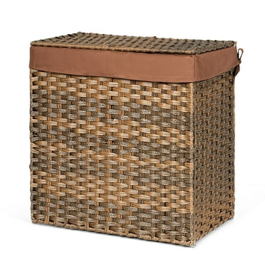 Gymax Handwoven Laundry Hamper Foldable w/Removable Liner, Lid ...