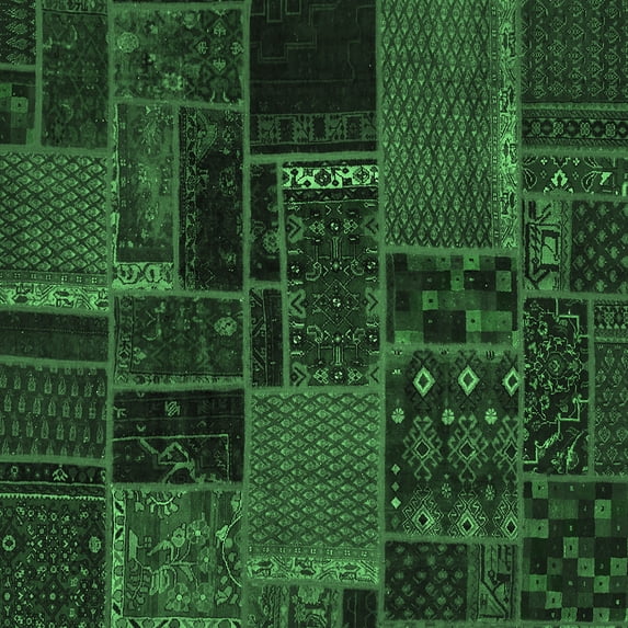 Ahgly Company Indoor Square Oriental Emerald Green Modern Area Rugs, 7' Square