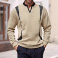 thumbnail image 2 of WTOBBY Men's Sweatshirt with Casual V-Neck and Long Sleeve Design, Color Block Pullover Knit Top for Outdoor and Street Style Wear,Khaki 2XL, 2 of 5