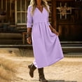 thumbnail image 5 of Purcolt Women's Cotton Linen Maxi Dress Casual V Neck Long Sleeves Loose Sundress Summer Beach Shirt Dress with Pockets, 5 of 9