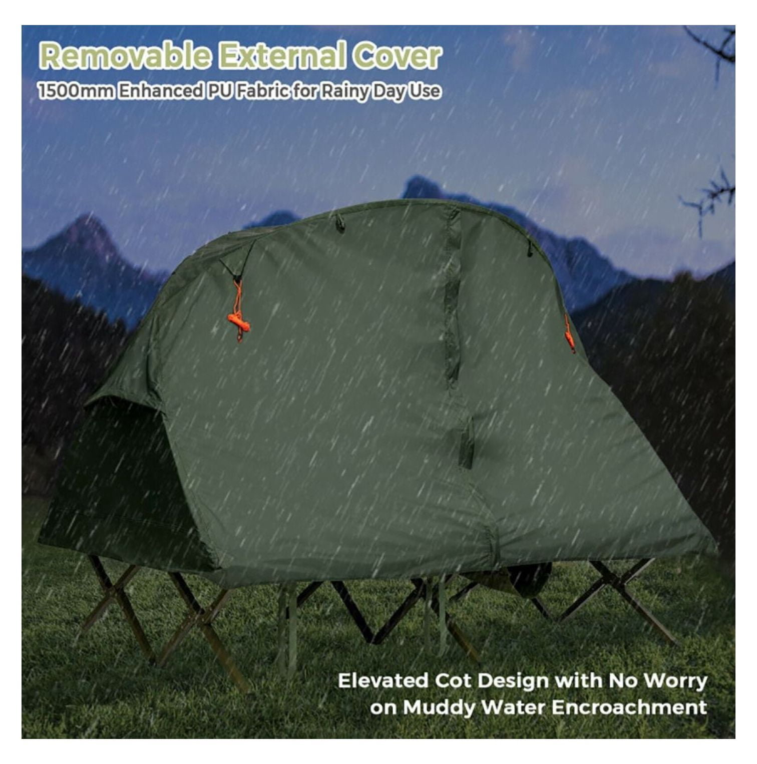2-Person Camping Tent Cot, Outdoor Waterproof Tent with Self-Inflating Mattress, Portable 4-in-1 Camping Bed with Cover & Roller Bag