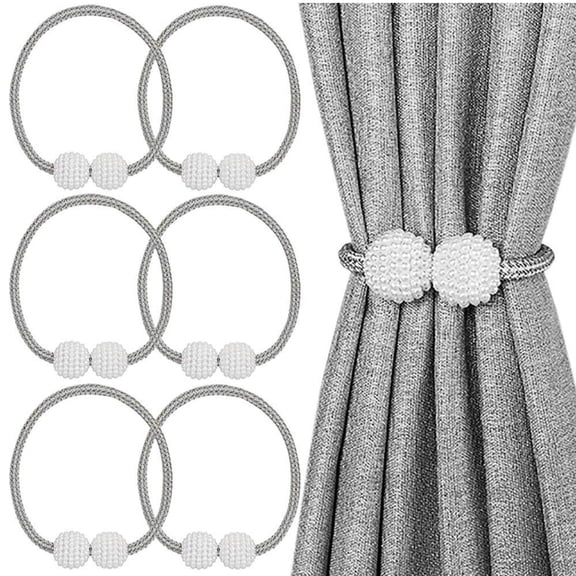 6 Pack Magnetic Curtain Tiebacks, Decorative Curtain Holdbacks for Window Décor (Grey)