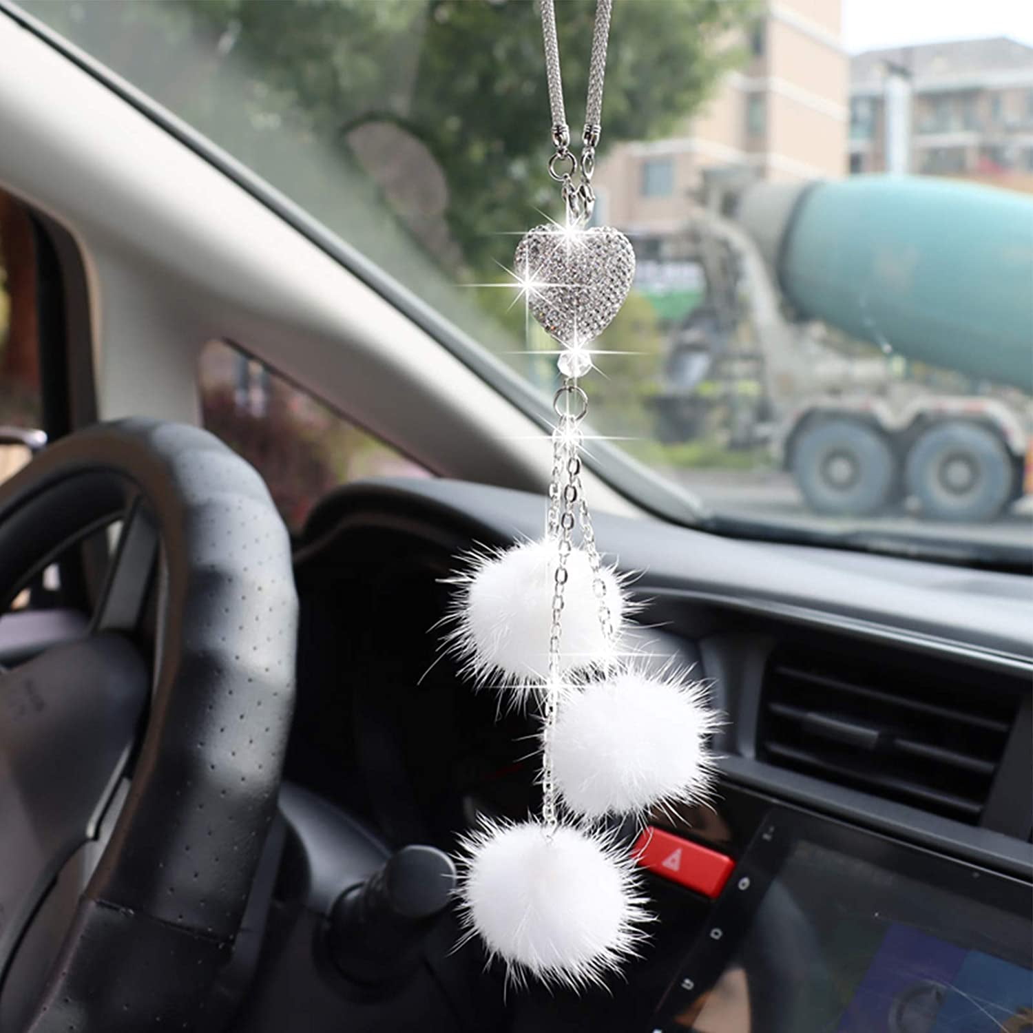 Shiny Crystal For Car Rearview Mirror Pendant Diamond  Hanging Ornament White
