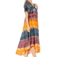 thumbnail image 4 of Sakkas Sula Tie-Dye Wide Neck Embroidered Boho Sundress Caftan Cover Up - Navy / Brown - One Size Regular, 4 of 5