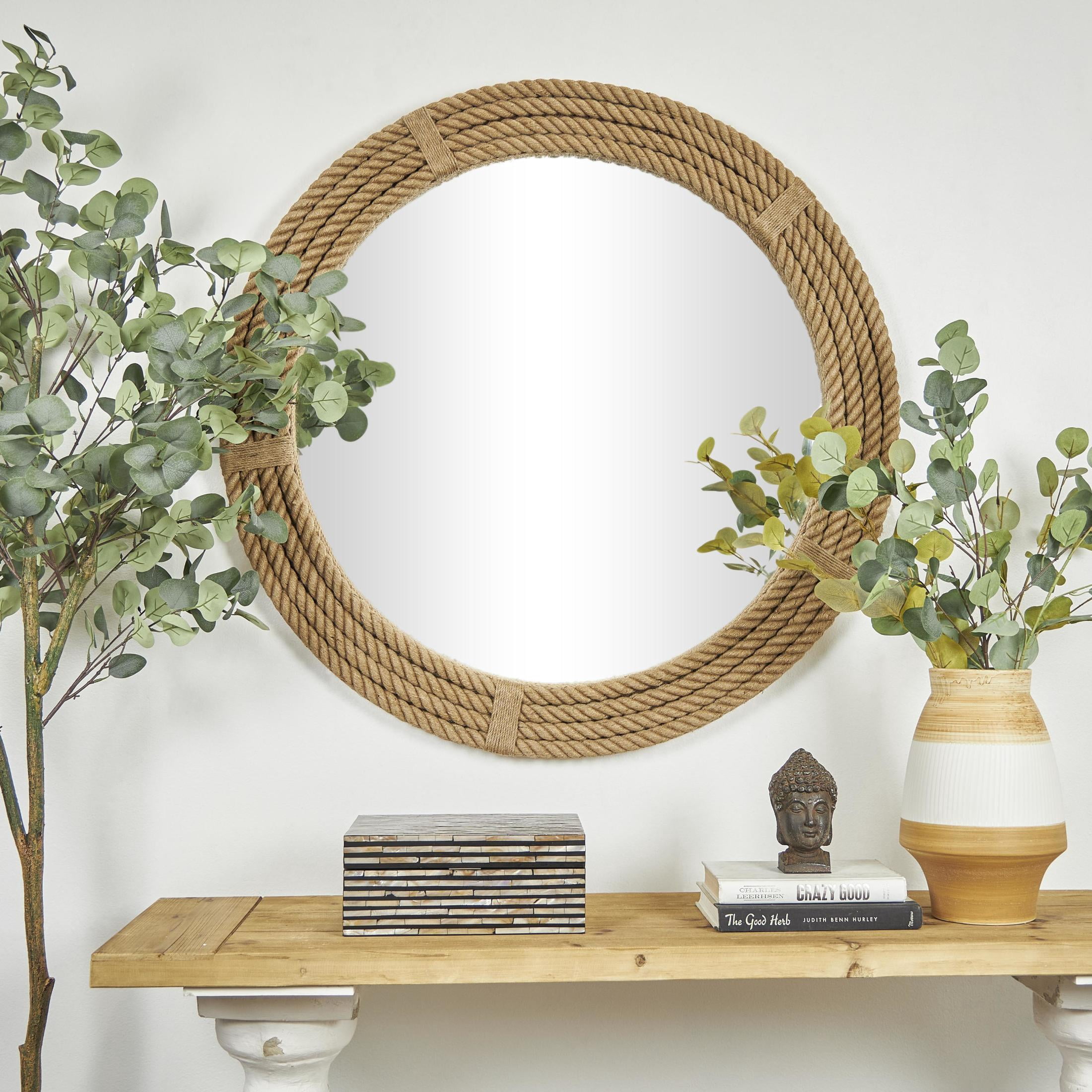 DecMode 40" x 40" Brown Rope Wall Mirror