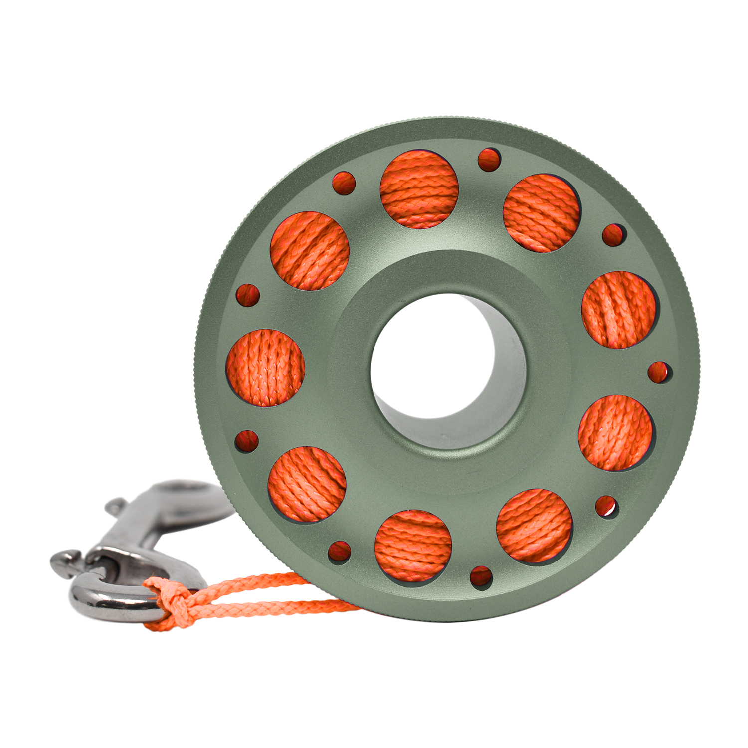 Aluminum Finger Spool 100ft Dive Reel w/ Spinning Holder, Green/Orange - image 4 of 4