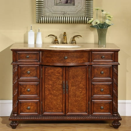 Sink Cabinet Travertine Top Silkroad Exclusive Travertine Stone Top 48-inch Single Sink Cabinet Bathroom Vanity ivory sink ()