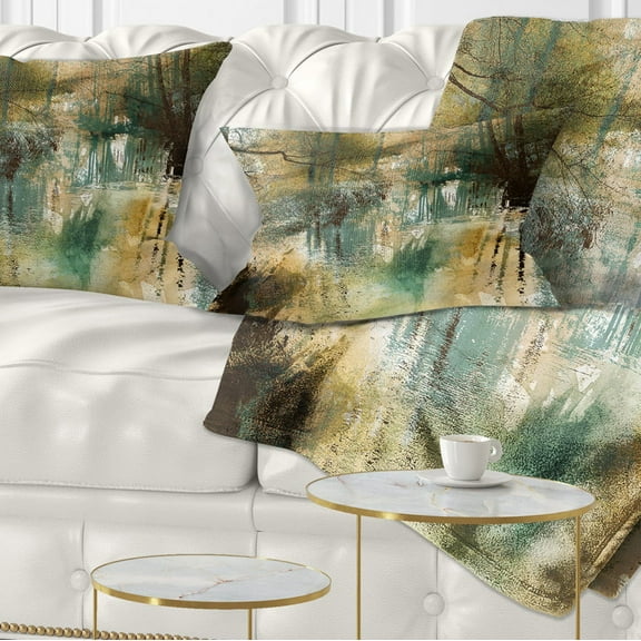 Designart River and Trees Oil Painting - Landscape Painting Throw Pillow - 12x20