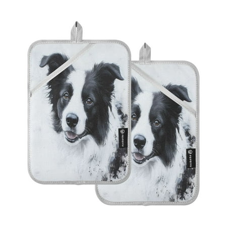 

Cute Border Collie Square Insulation Pads 2 Piece Heat Resistant 338 Degrees F Oven Mitts for Kitchen Table BBQ Microwave and Other Cooking Occasions