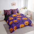 thumbnail image 3 of jejeloiu Halloween'S Day Bedding Comforter Set 7 Pieces,Spooky Pumpkin Bats Full Bedding Set,Black Spider Web Fitted Sheet Flat Sheet For Teen,Microfiber Bedroom Decoration Reversible, 3 of 8