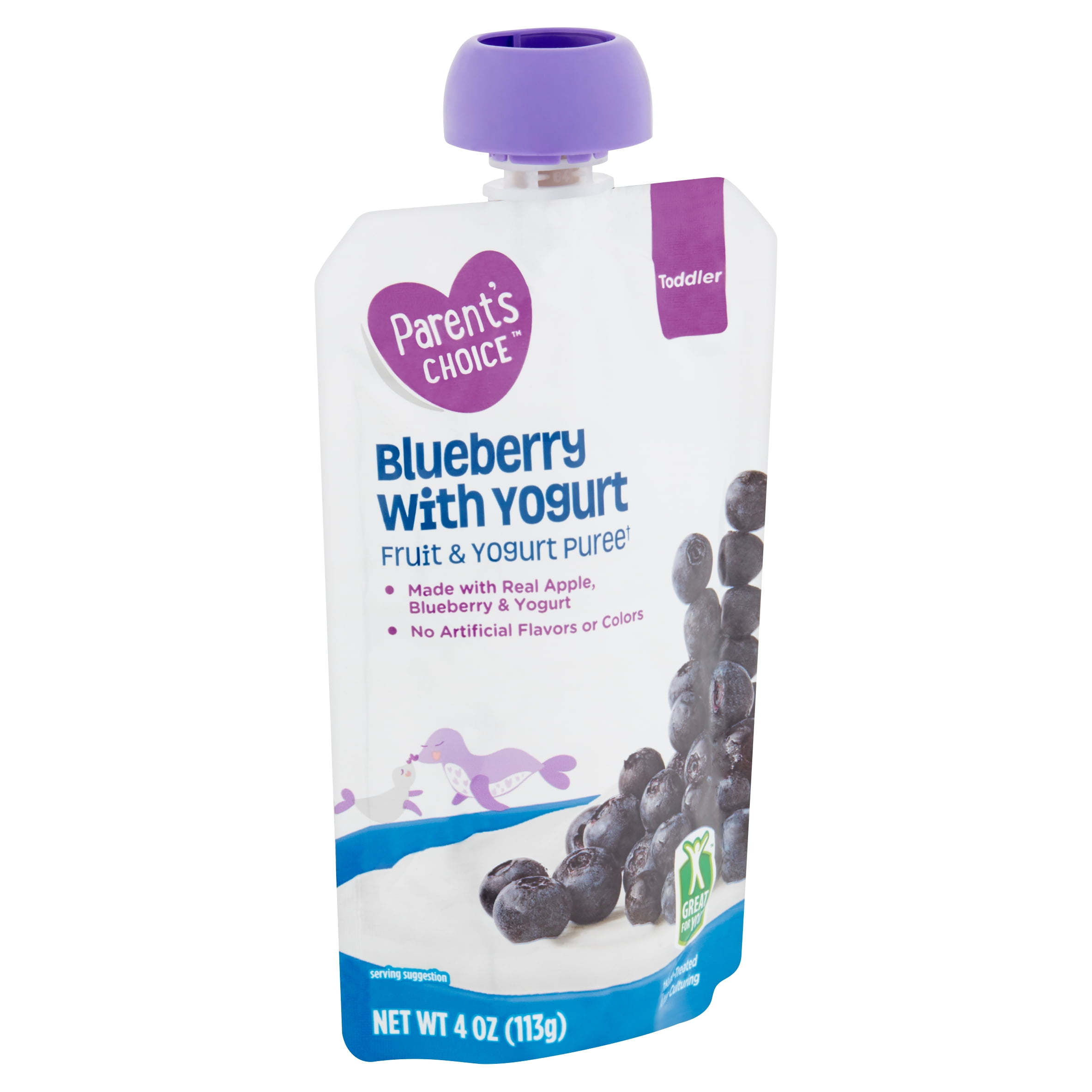Parent's Choice Natural Toddler Food, Blueberry Apple Yogurt Baby Food, 1 Pouch (113g) Pouch