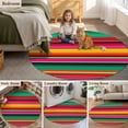 thumbnail image 6 of Abstract Round Living Room Rugs 4 ft, Colorful Mexican Stripe Green Red Orange Farmhouse Washable Area Rug with Non-Slip Sturdy Edge Binding Round Carpet for Entryway Kitchen Bedroom Bathroom, 6 of 9