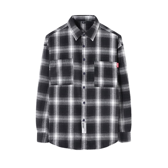 RKSTN Long Sleeve Tee Shirts for Men New Fall Winter Regular Fit Sweatshirts Plaid Flannel Shirt Turndown Collar Fashion Casual Blouse Tops