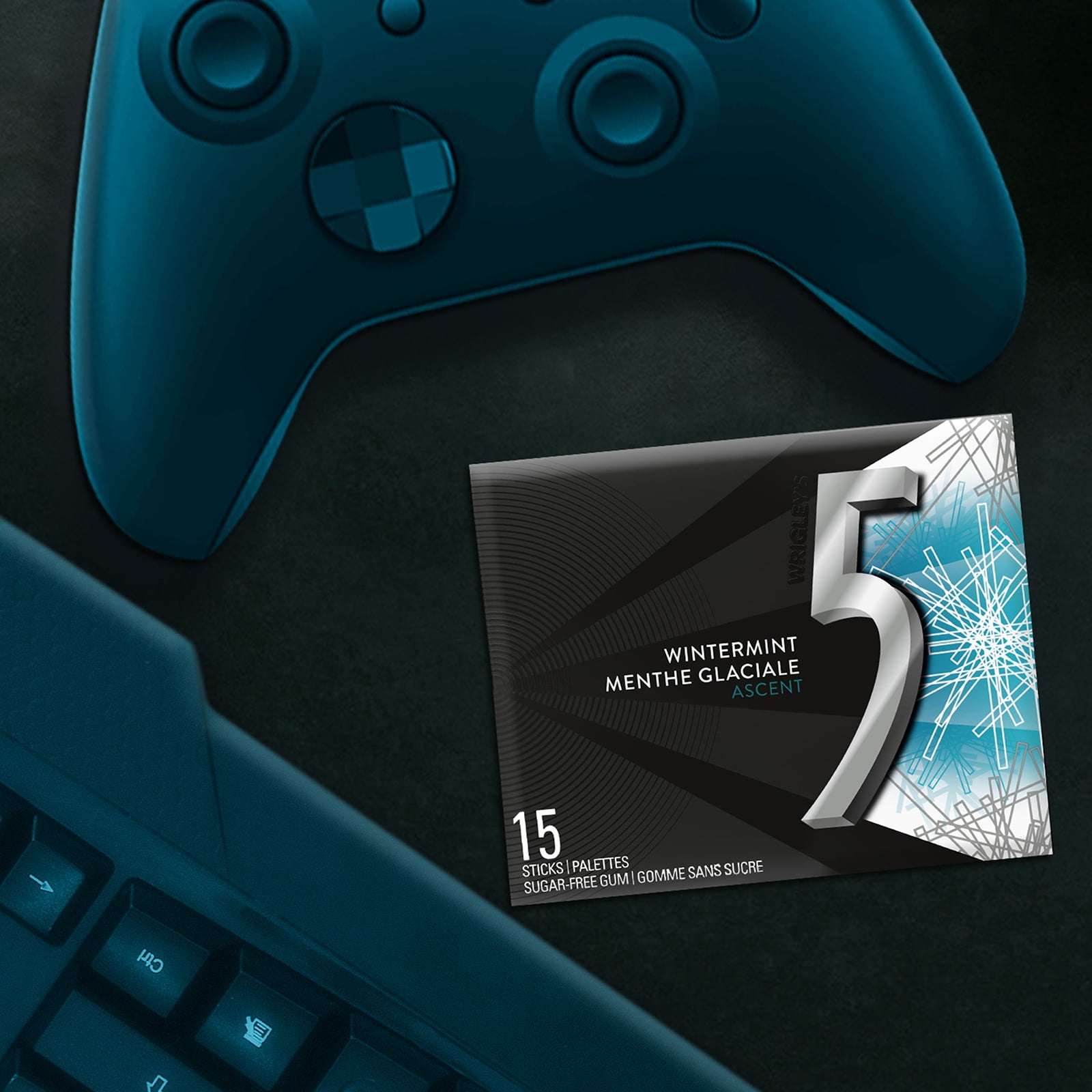 5 GUM, Wintermint-Ascent Flavoured Sugar Free Chewing Gum, 15 Sticks, 3 Packs, 3 Packs, 15 Sticks