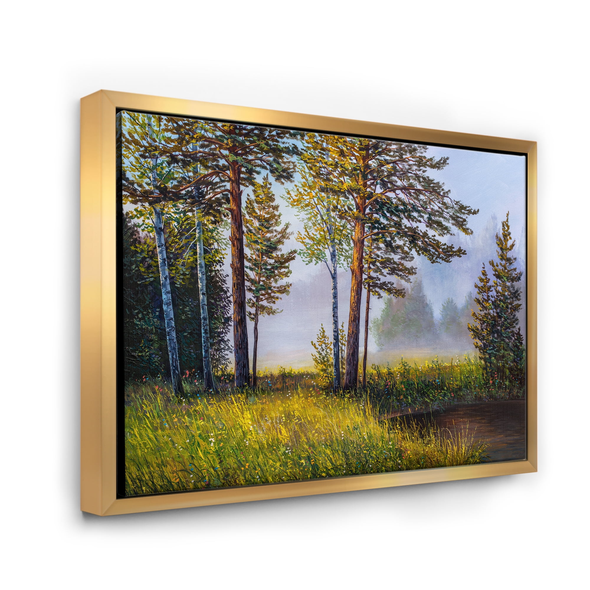 Designart 'Subtle Sunset Light Through The Trees III' Lake House Framed Canvas Wall Art Print