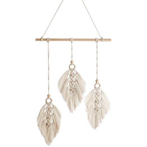 Tapiz de macramé para colgar en la pared, decoración de pared tejida, tapiz de plumas de hojas, tapiz bohemio tejido a mano, decoraciones para el hogar, sala de estar, dormitorio, decoración Xemadio MZQ-0473