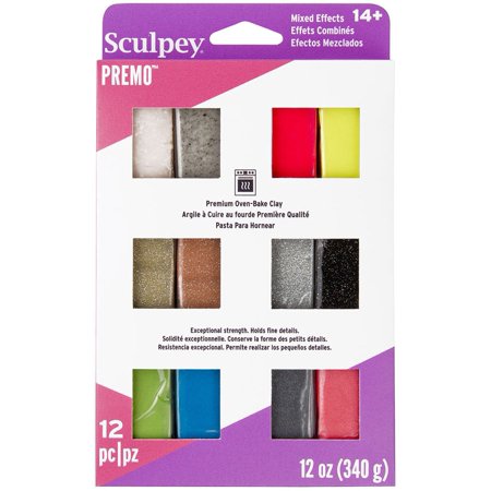 Sculpey® Premo™ + Soufflé™ polymer clay 1pkg12, clay 0.9 ounce neon and Sculpey® Premo™ + Soufflé™ polymer clay 1pkg12, clay 0.9 ounce neon and