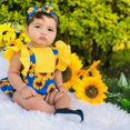 thumbnail image 2 of Douhoow Infant Girl Sleeveless Ruffle Sunflower Romper Headband Baby Summer Clothes, 2 of 9