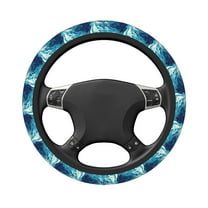 Uemuo Abstract Blue Skull Printed Car Elastic Steering Wheel Cover - Universal Car Accessory for Diverse Cars Anti-Slip, and Comfortable- 15"