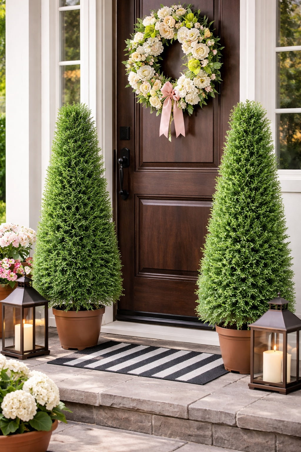 Northlight 4' Unlit Artificial Potted Two-Tone Cypress Tower Cone Topiary Tree