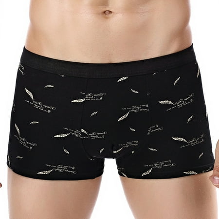 

HEVIRGO Men Underwear Floral Print Skin-friendly Cotton Blend U Convex Boxer Briefs for Men