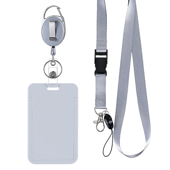 Badge Holder with Retractable Lanyard, Vertical ID Card Sleeve for Employees and Students, Durable Neck Strap for Bus Passes and Work Badges B660_Gray