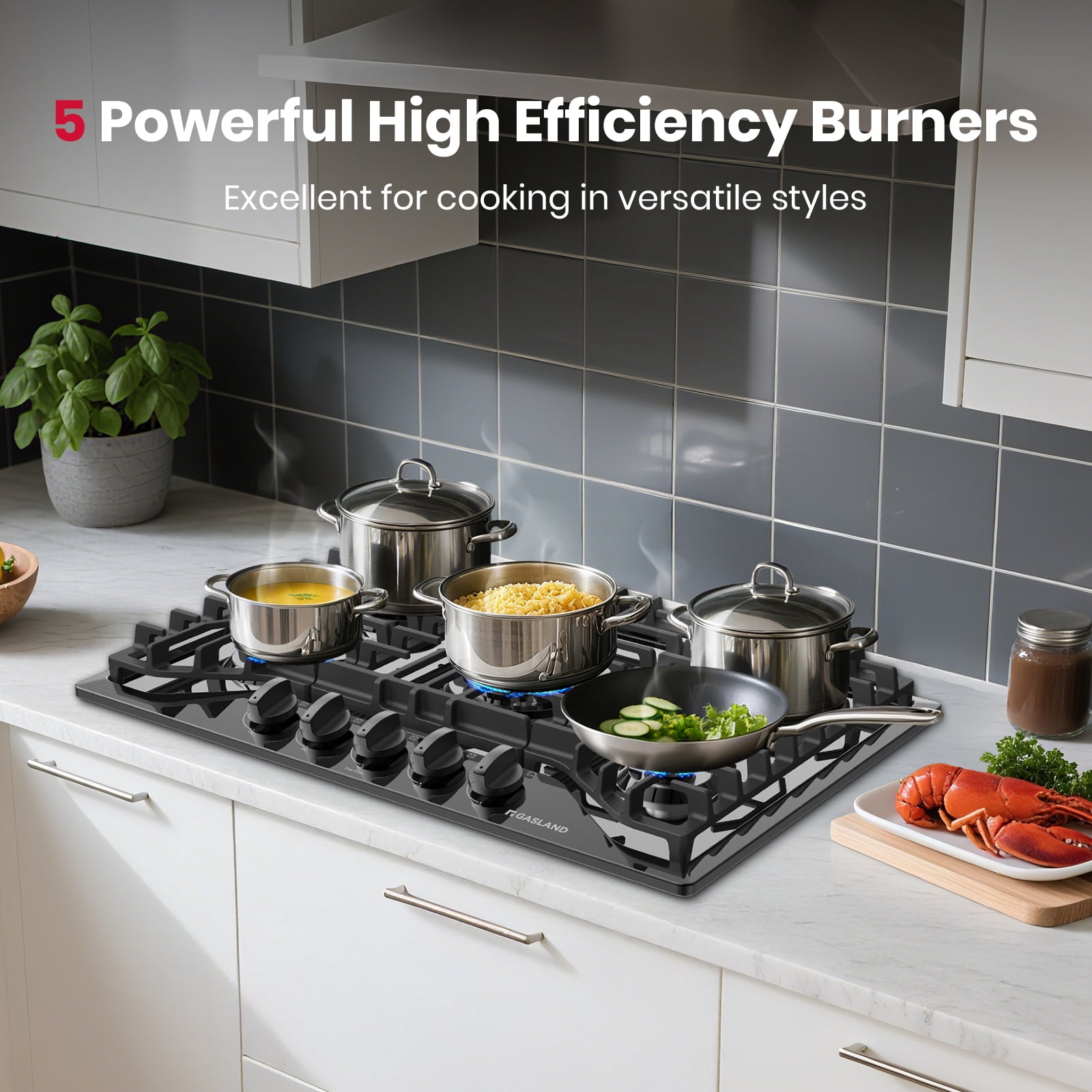 Gasland Chef 30 in. NG/LPG Convertible Gas Cooktop in Porcelain Enamel with 5 Burners