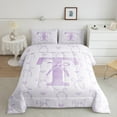 thumbnail image 2 of jejeloiu Personalized Letter T Full Size Comforter Sets,Monogrammed Theme Bedding Comforter Set,Ribbon Bow Knot Bedding Sets,Ultra Soft Bedroom Decor Reversible,3pcs, 2 of 8
