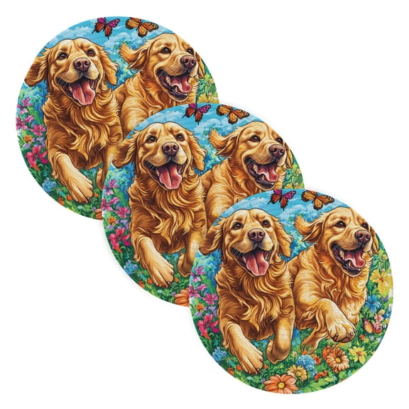 BZSMCE Mats for Pots,Pans Place Dogs Running Among Flowers Butterflies Simple Style Pattern Pot Mats