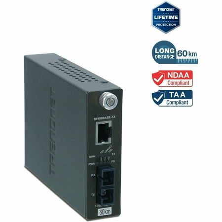 TRENDnet Intelligent 10/100Base-TX to 100Base-FX Single Mode Fiber Converter 60km