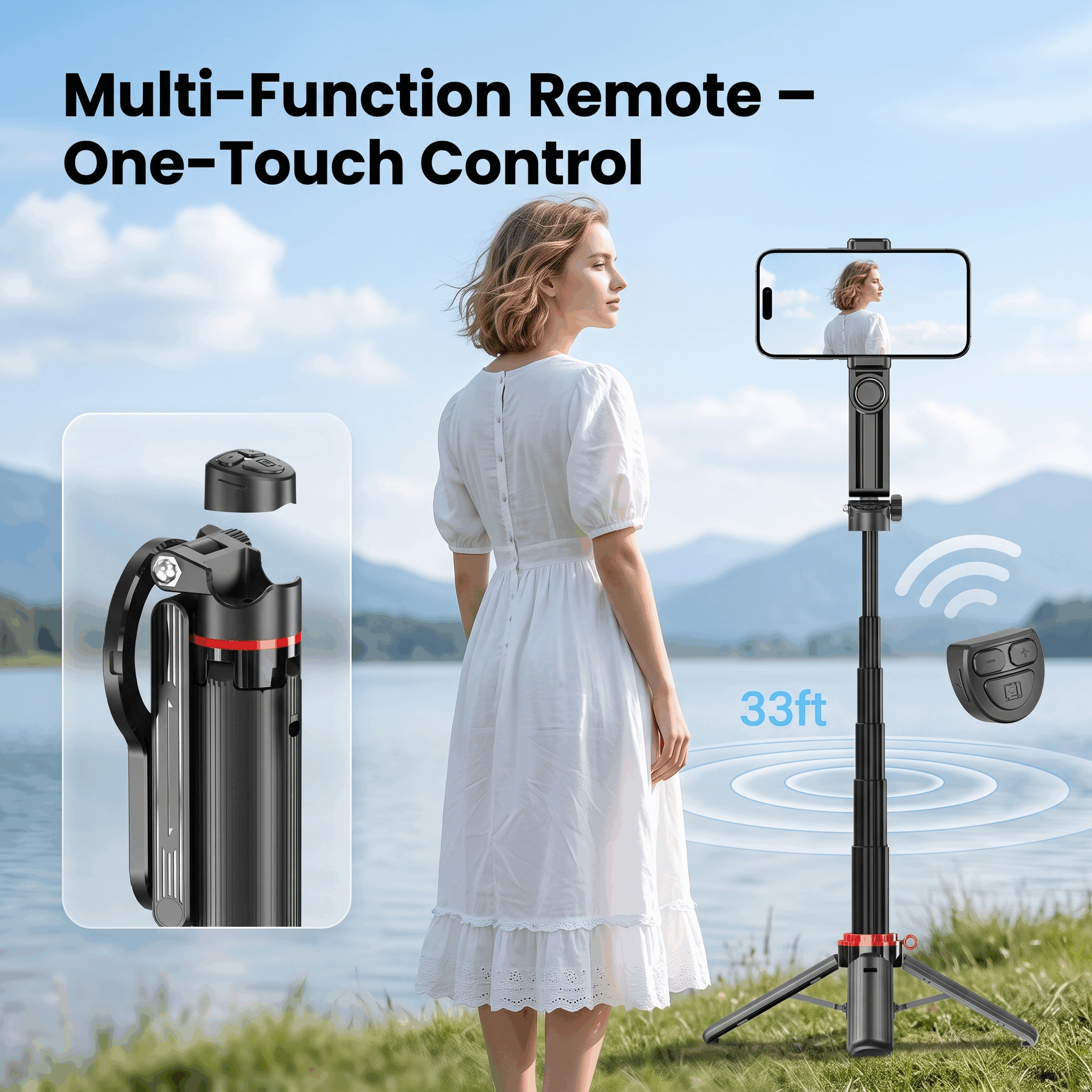 Magnetic 4-in-1 Selfie Stick Tripod with Remote photo 2