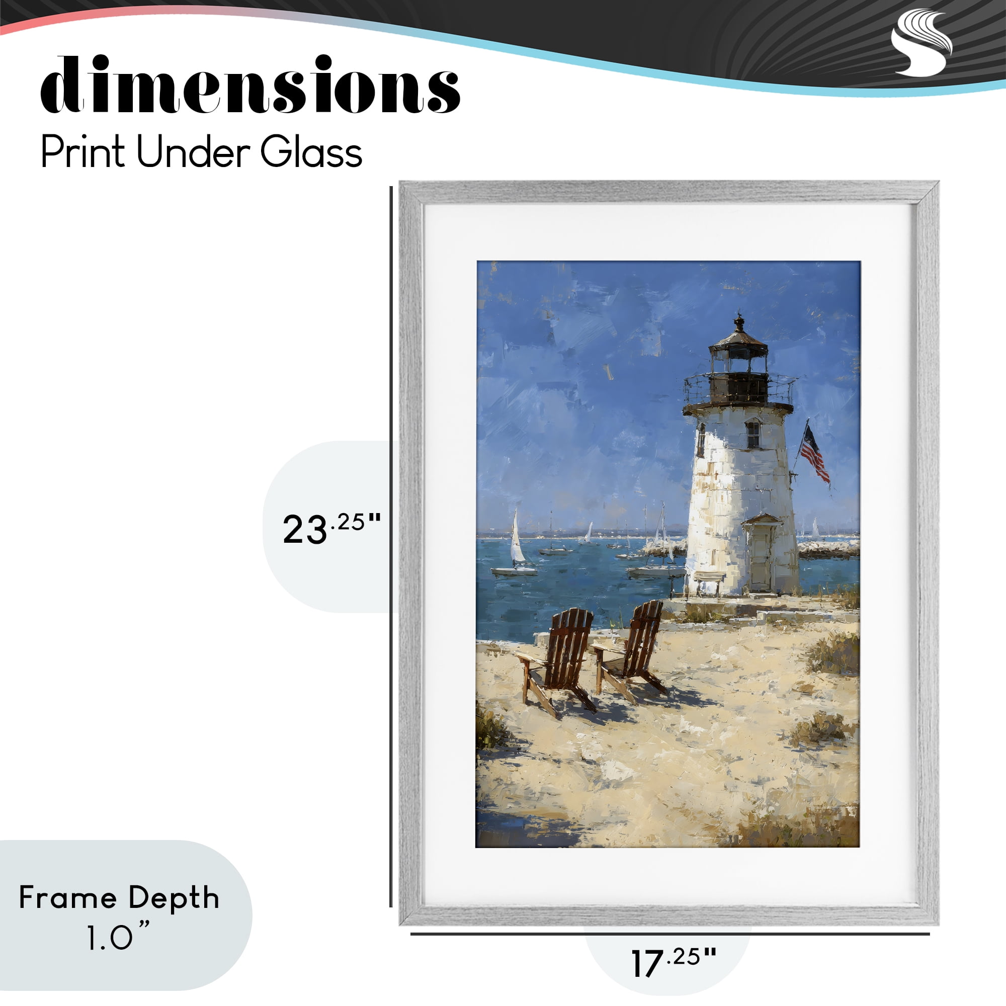 Stupell Industries Summer at Lighthouse Bay Gray Framed Print Under Glass, design by Petal Prints Design