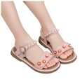 thumbnail image 3 of Xijirk Girls Thick Heel Flat Sandals Outdoor Hollow Pearl Embroidery Princess Sandals,Size 10, 3 of 9