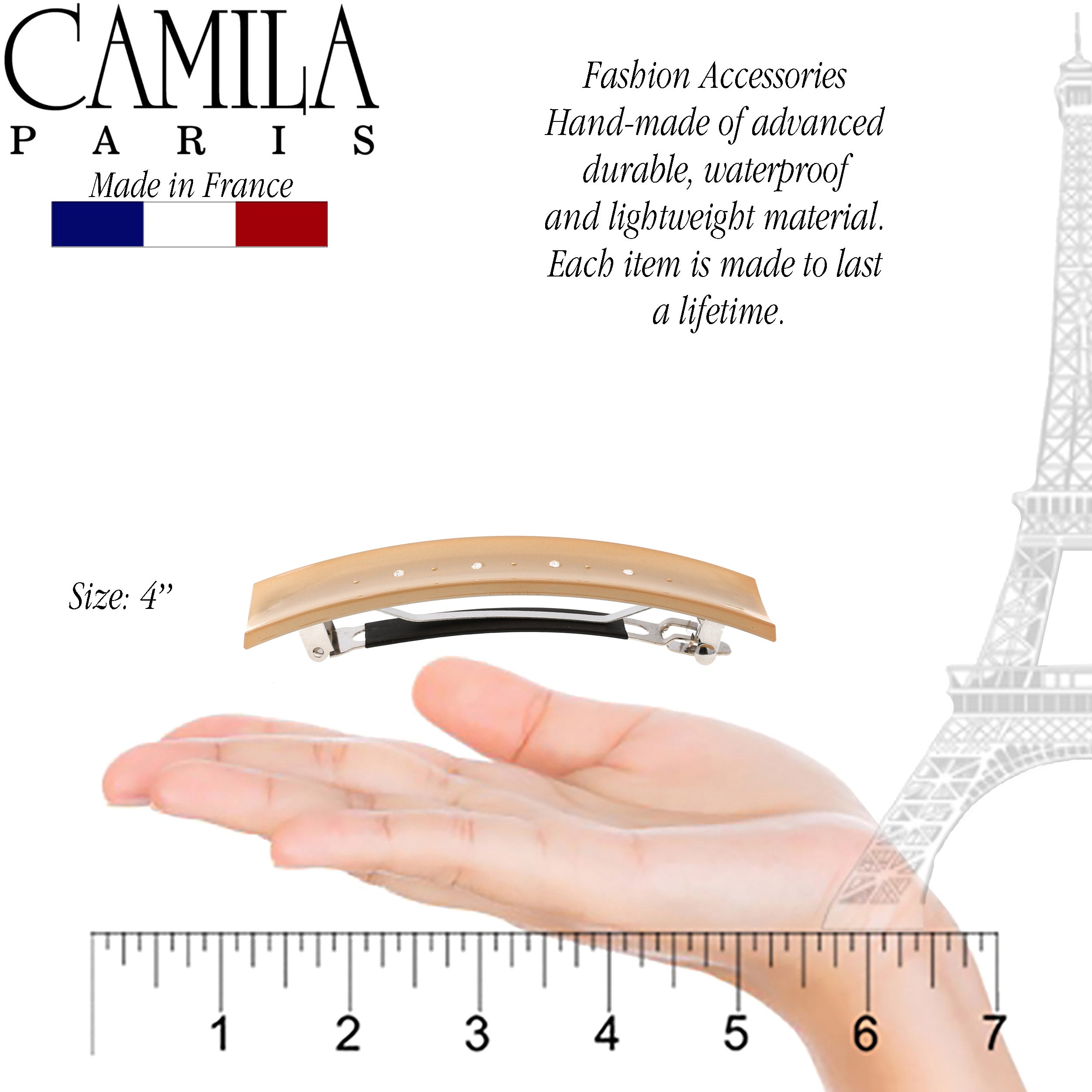 Camila Paris CP3190 French Hair Barrette Clip for Girls, Red, Rubberized Automatic Clasp Strong Hold Grip Hair Clips for Women, No Slip and Durable Styling Girls Hair Accessories, Made in France