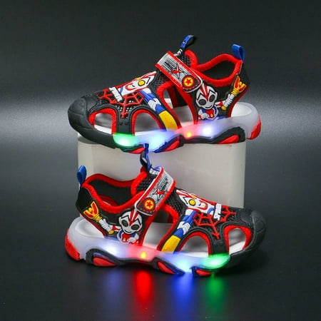 2024 Children LED Glow Sports Sandals Shoes Boys Summer Cartoon Sneaker Baby Luminous Casual Beach Soft Sole Kids Shoes 23-32