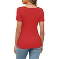 thumbnail image 5 of RYRJJ Womens Summer Tops Casual Short Sleeve Slim Fitted Y2K Shirts Ribbed Knit Cutout Blouse Top(Red,L), 5 of 8